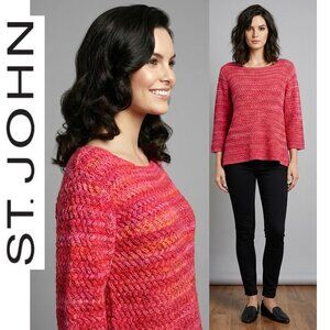 Designer - ST. JOHN Gorgeous 100% cotton pink/red/orange cable knit sweater